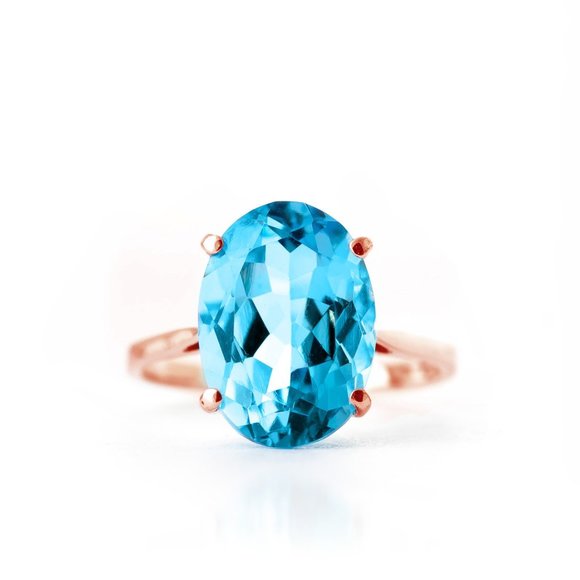 14K. SOLID GOLD RING WITH NATURAL OVAL BLUE TOPAZ - Picture 4 of 6